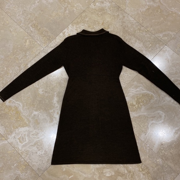 Vintage Chocolate Brown Long Sleeve Wool Knit Collared dress w/ buttons - Picture 5 of 5
